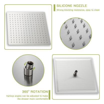 Dual Shower Head 16" Ceiling Mount Square Shower System With Rough In Valve