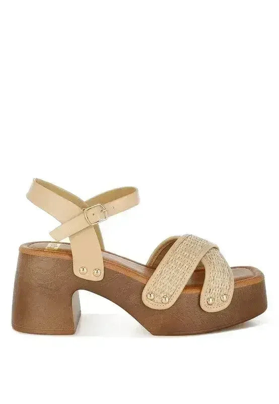 Qasa Studded Raffia Clog Sandals