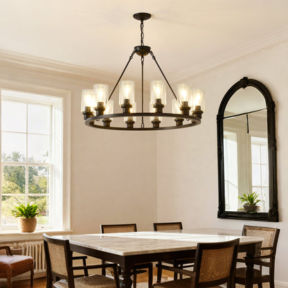 Black Wagon Wheel Chandelier 31.5 Inch Modern Farmhouse Pendant Light