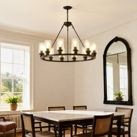 Black Wagon Wheel Chandelier 31.5 Inch Modern Farmhouse Pendant Light
