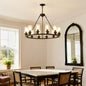 Black Wagon Wheel Chandelier 31.5 Inch Modern Farmhouse Pendant Light