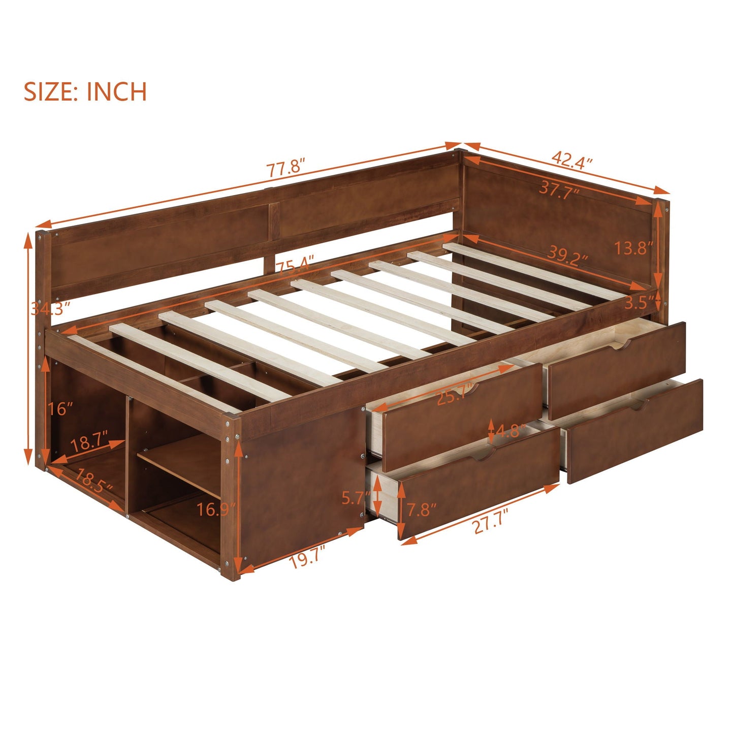 Daybed With Drawers And Shelves