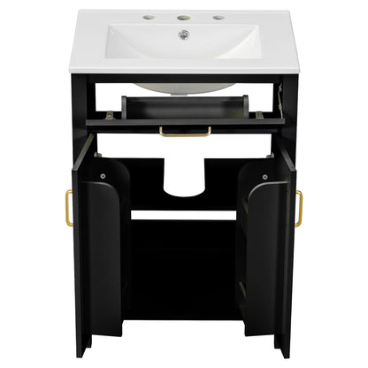 Modern Bathroom Vanity With Ceramic Sink, Soft-Close Doors, Flip Drawer, U-Shaped Shelves, Elegant Storage Solution