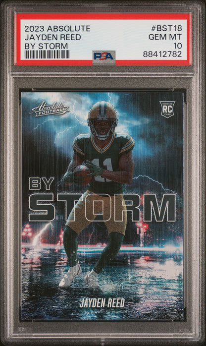 Graded 2023 Panini Absolute Jayden Reed #BST18 Rookie RC Football Card PSA 10 Gem Mint