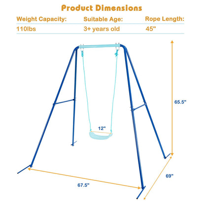 Outdoor Kids Swing Set with Heavy-Duty Metal A-Frame and Ground Stakes-Blue