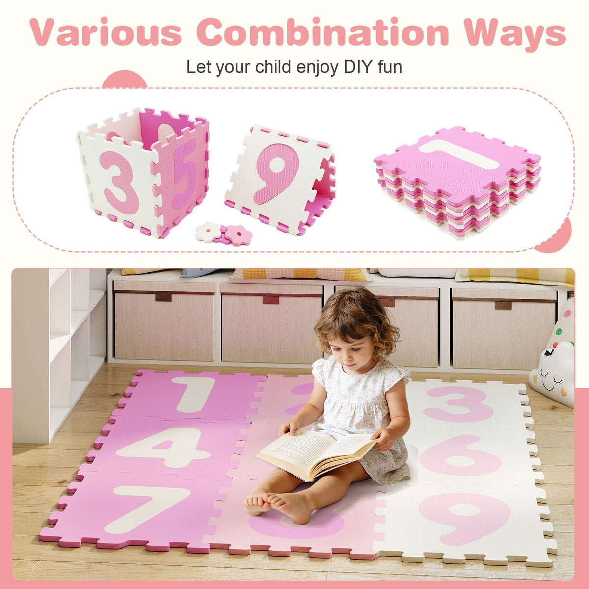 9 Pieces Interlocking Foam Puzzle Floor Mat with 3 Marker Discs