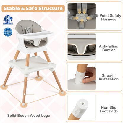 9-in-1 Convertible High Chair with Solid Wood Legs for Babies and Toddlers