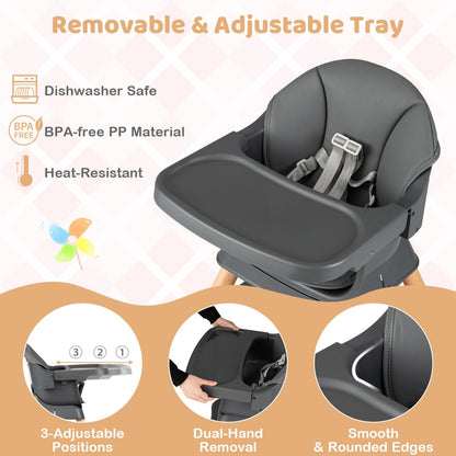 9-in-1 Convertible High Chair with Solid Wood Legs for Babies and Toddlers
