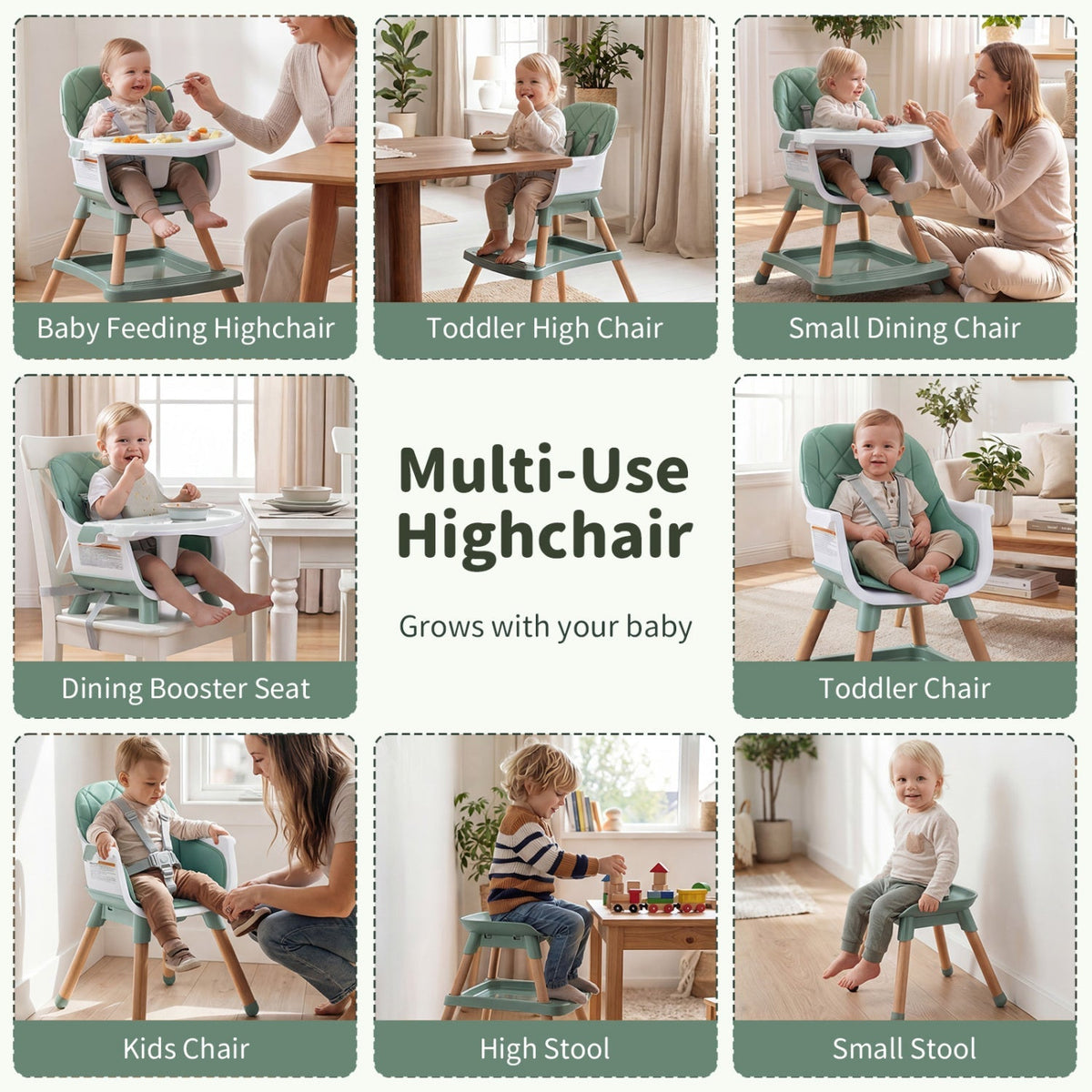 9-in-1 Convertible High Chair for Babies and Toddlers with Seat Cushion