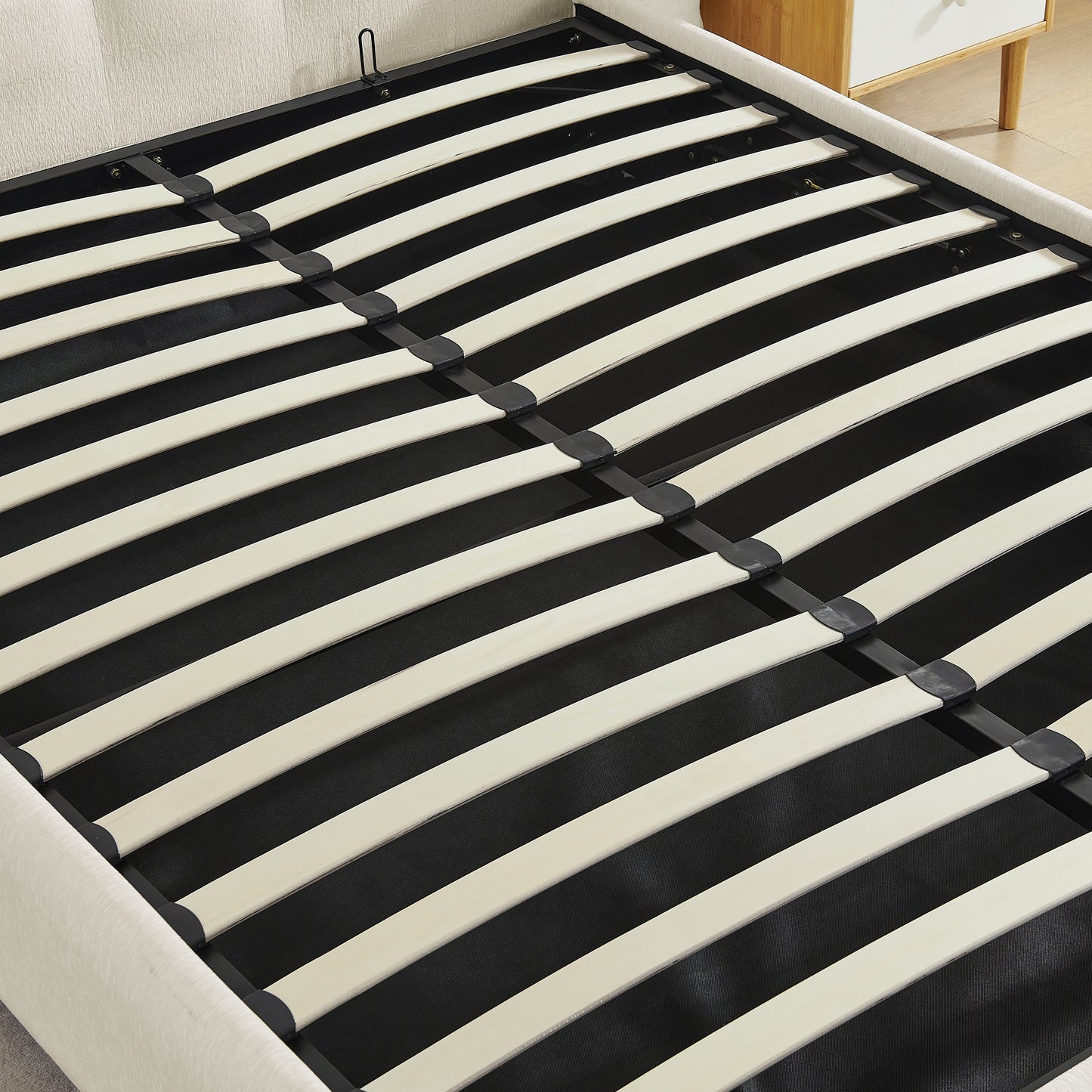 Queen Size Removable Chenille Wingback Upholstered Waffle Bed