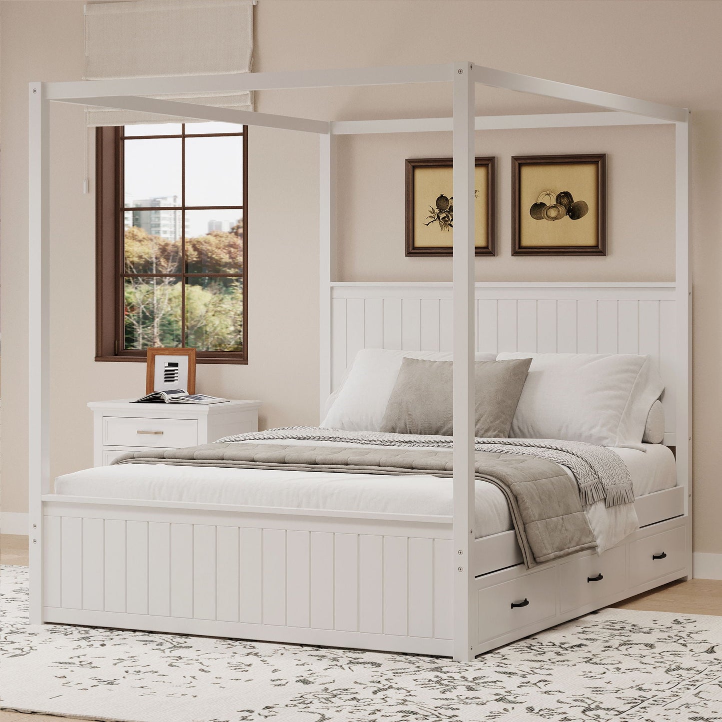 Canopy Platform Bed With Trundle And 3 Storage Drawers