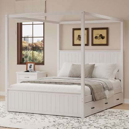Canopy Platform Bed With Trundle And 3 Storage Drawers