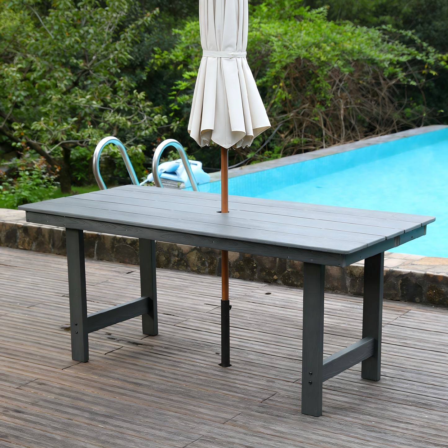 HDPE Patio Dining Family Table with Umbrella Hole