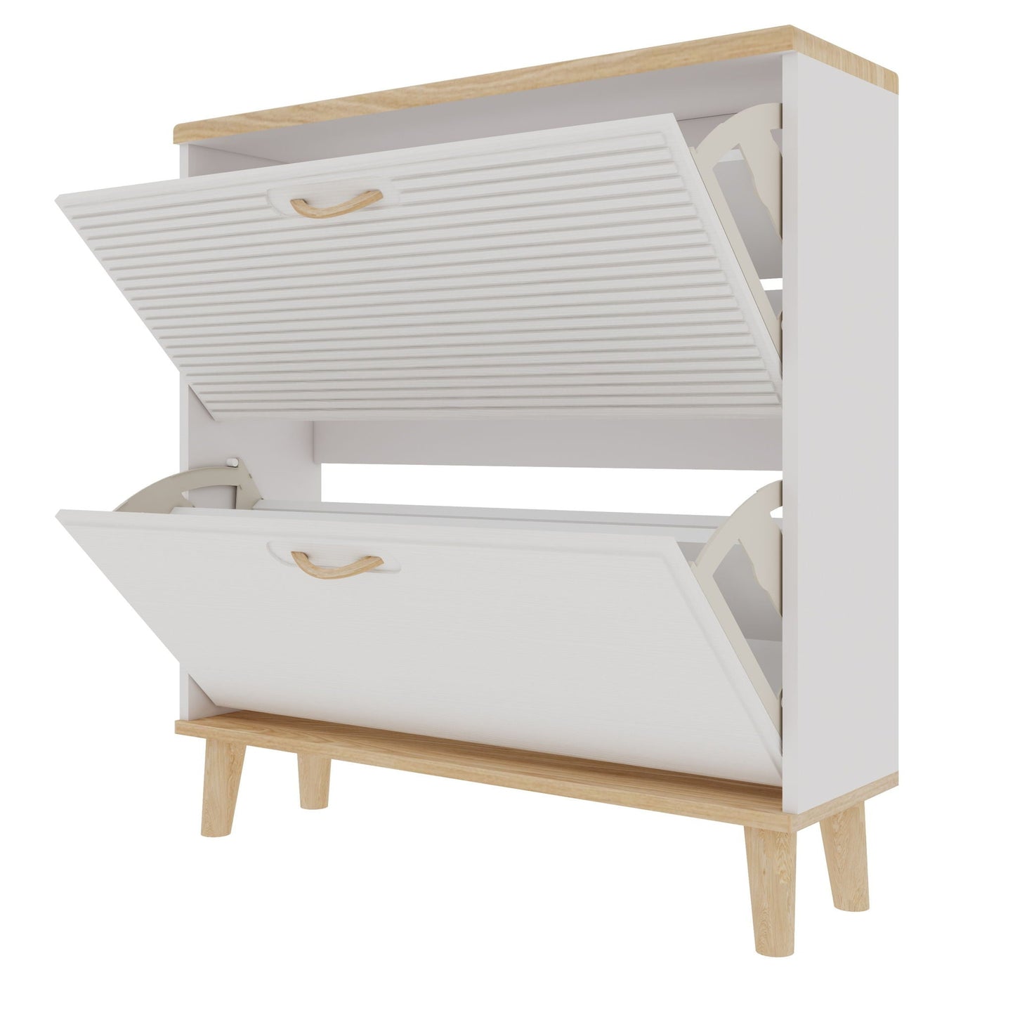 Narrow - Entryway Shoe Storage Cabinet With 2 Flip Drawers Legs - Natural / White