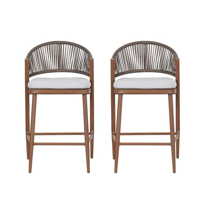Outdoor 26" Counter Height Metal Frame Counter Stools With Scallop Shaped Backrest & Water Resistant Cushions