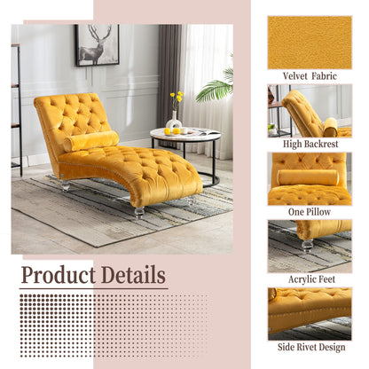 Chaise Lounge Indoor, Button Tufted Upholstered Chaise Lounge Chair With Pillow