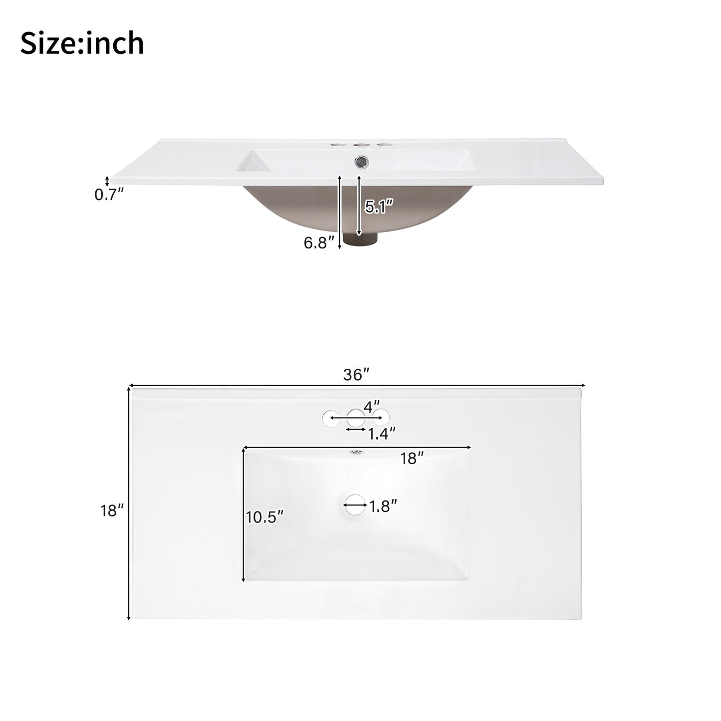 Bathroom Vanity With Sink, Soft Close Doors, Adjustable Shelf & 3 Drawers