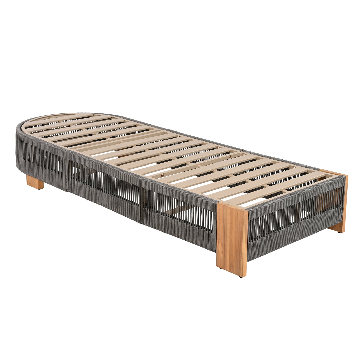 Outdoor Acacia Wood Patio Adjustable Lounge Chair - Grey Rope