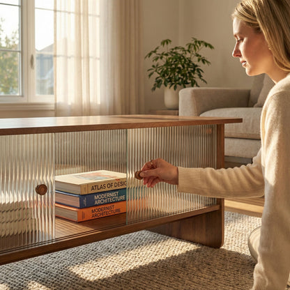 Rectangular Coffee Table With Sliding Door Storage Center