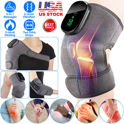 3-In-1 Heated Knee Massager Shoulder Heating Pads Elbow Brace withÊ3 Level Vibration and Heating Modes for Pain Stress Relief