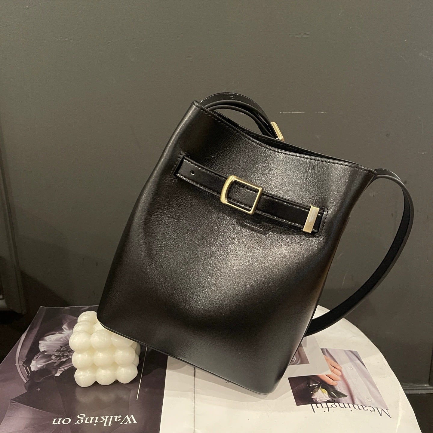 Vintage High-end Feel Bucket Bag, Genuine Leather Ladies' Shoulder Bag, Vintage Top-grain Cowhide Crossbody Bag For Women