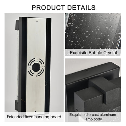 Black Aluminum Outdoor Wall Light with Bubble Crystal - Black