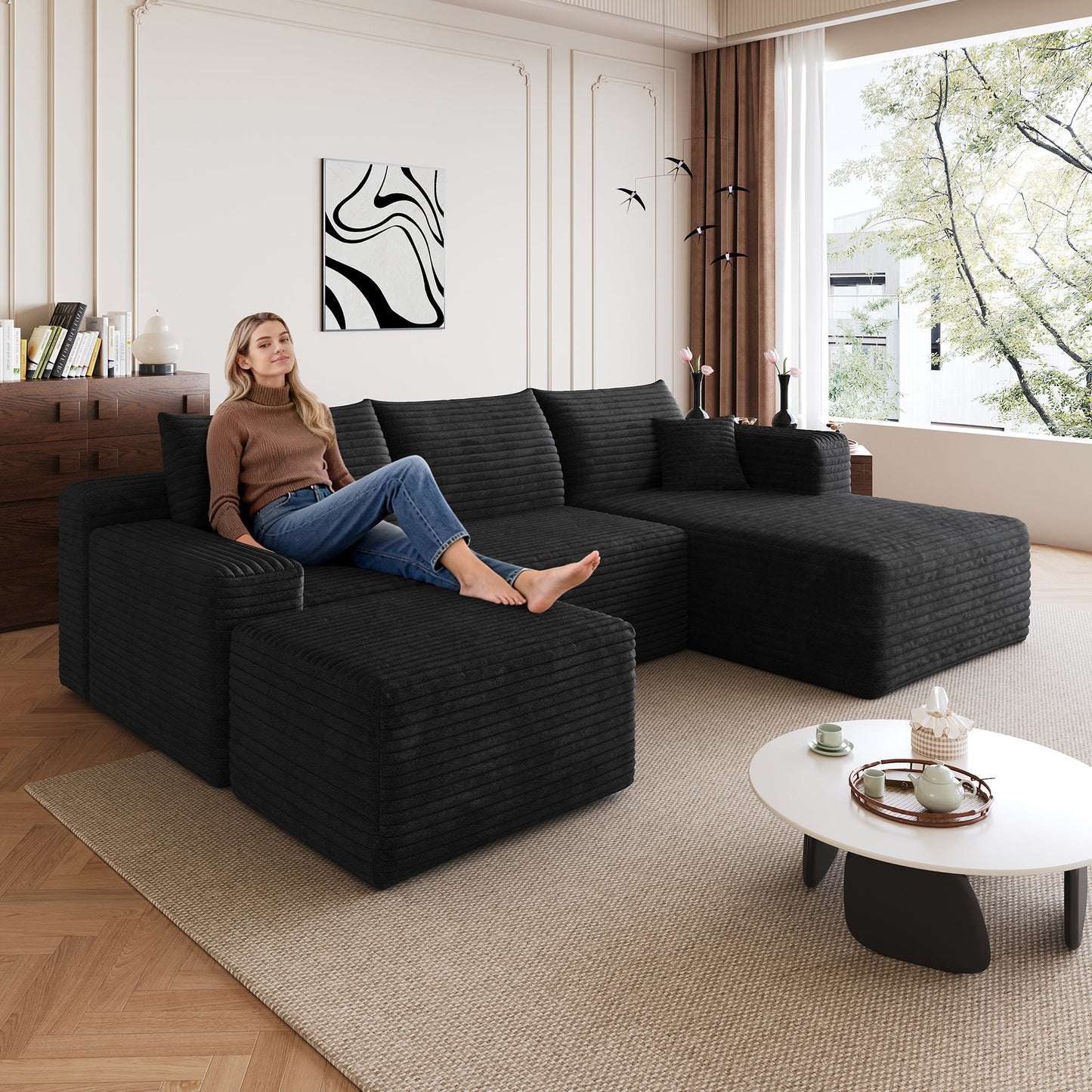 95" Cloud Sectional Sofa with 1 Ottoman