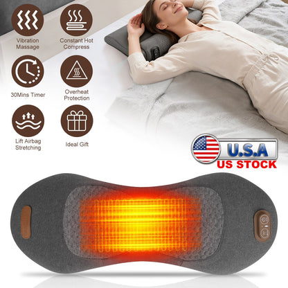 3 In 1 Electric Lumbar Massager Support Pillow Plug-in Memory Foam Lower Back Massager with Heat Vibration Airbag Stretching Adapter for Pain Relief