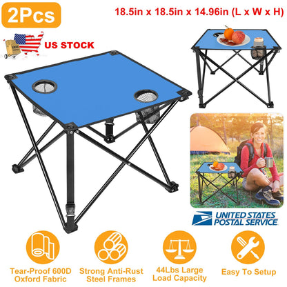 Portable Folding Camping Table with Cup Holders & Carry Bag