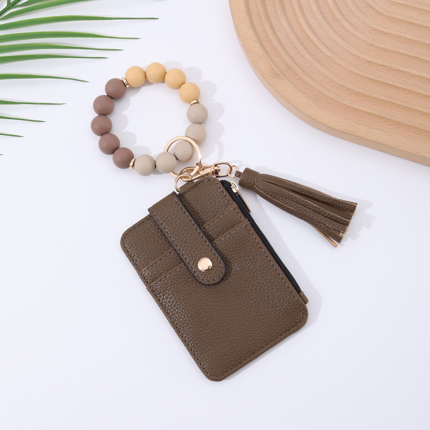 Silicone Bead Bracelet Leather Wallet
