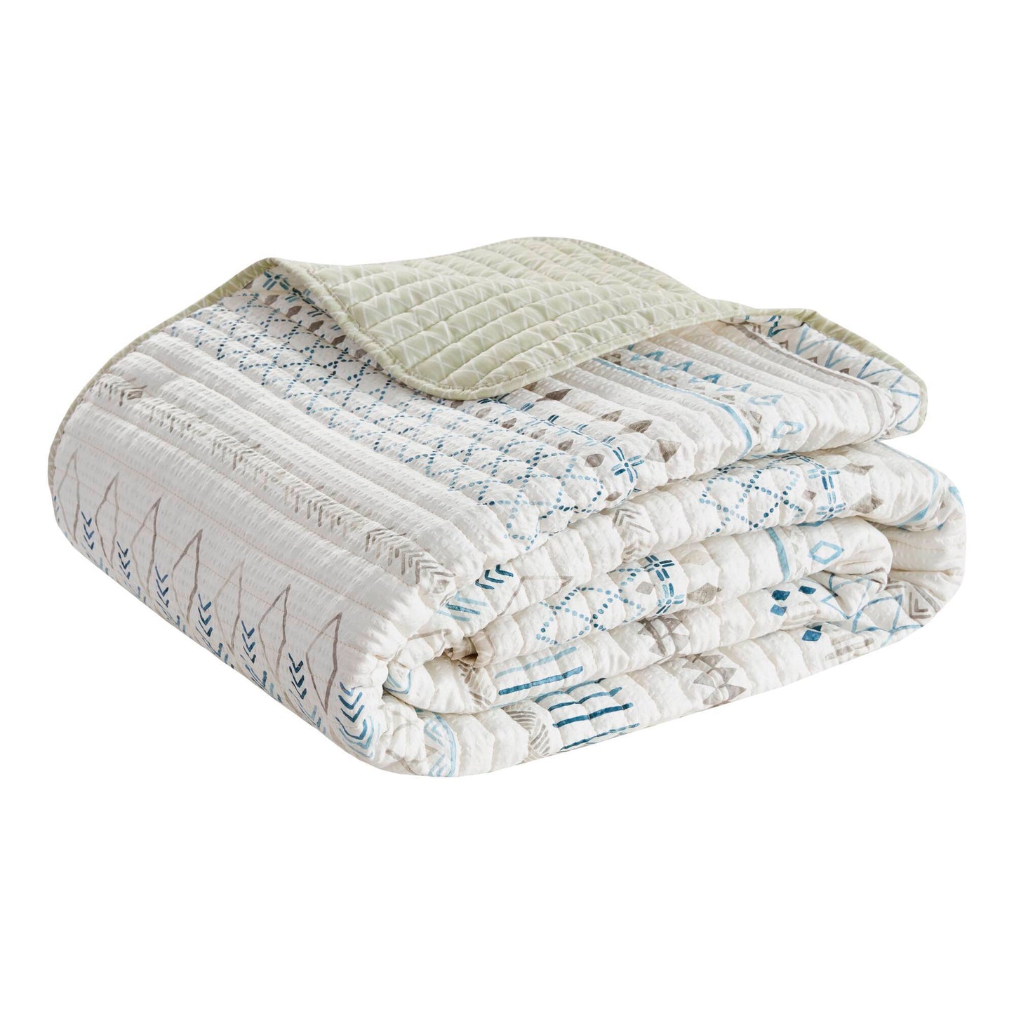 3 Piece Seersucker Quilt Set Taupe Blue King Cal King