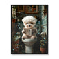 Framed Bathroom Decor, Cute Puppy Wall Art In Picture Frame, 3D Canvas Print - Indigo / White
