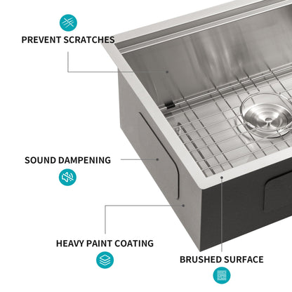 Premium Single Bowl Undermount Workstation Kitchen Sink With Accessories, Finish, 16 Gauge Stainless Steel - Black