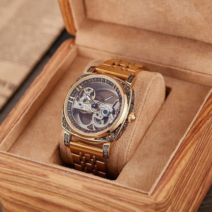 Relief-embossed Vintage Luminous Self-winding Mechanical Watch