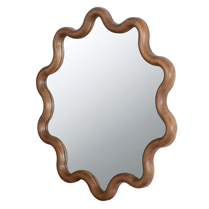 Wooden Accent Mirror With Unique Frame, Wall Mirror For Living Room Bedroom Entryway - Brown