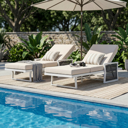 White Iron Outdoor Chaise Lounge