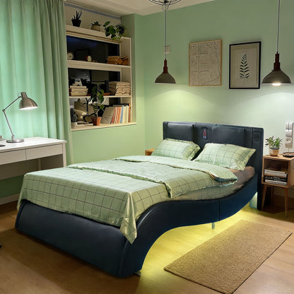 Platform Bed Frame With LED Lighting, tooth Music, Vibration Massage