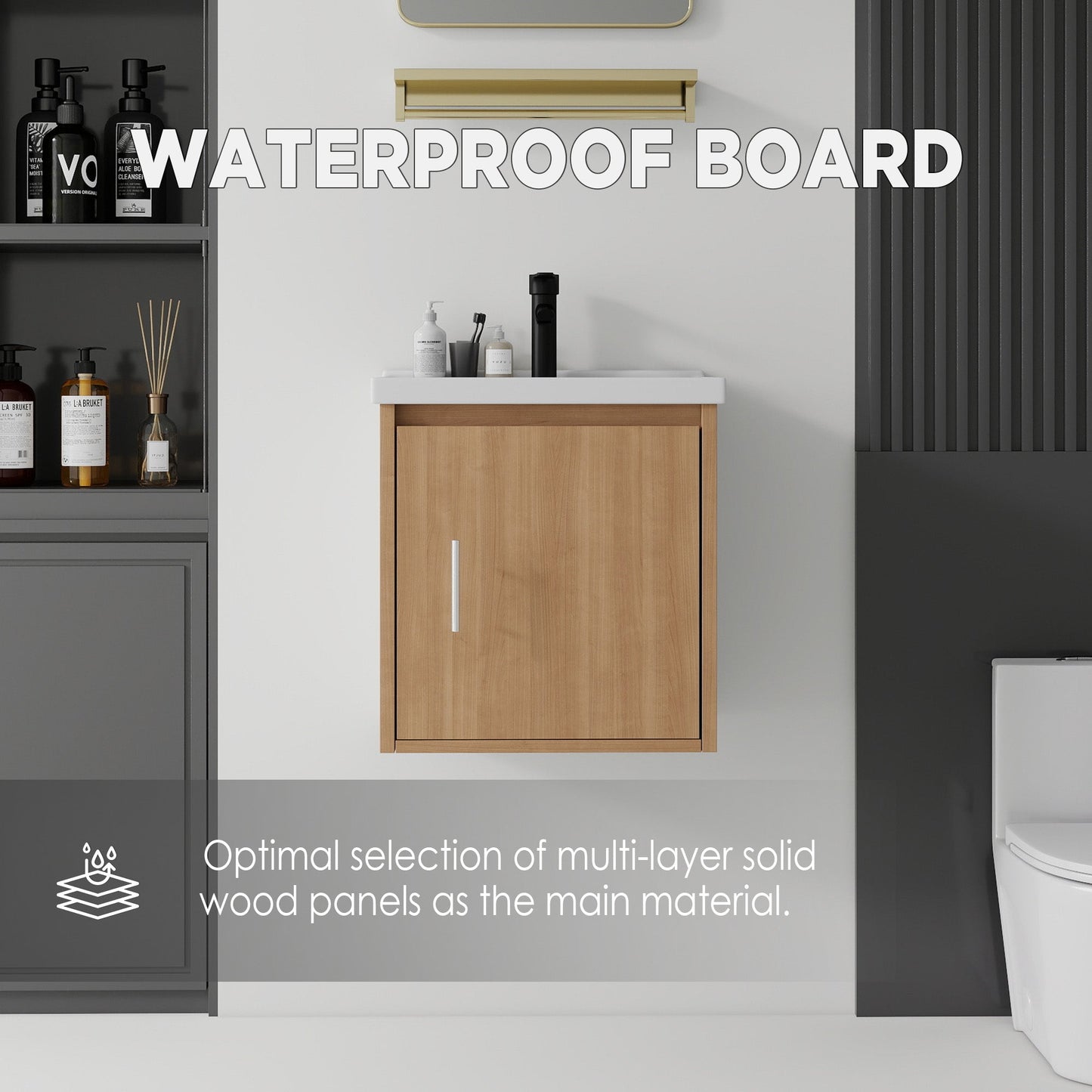 20 Inch Floating Bathroom Vanity with Sink, Soft-Close Door, Ceramic Sink, Plywood