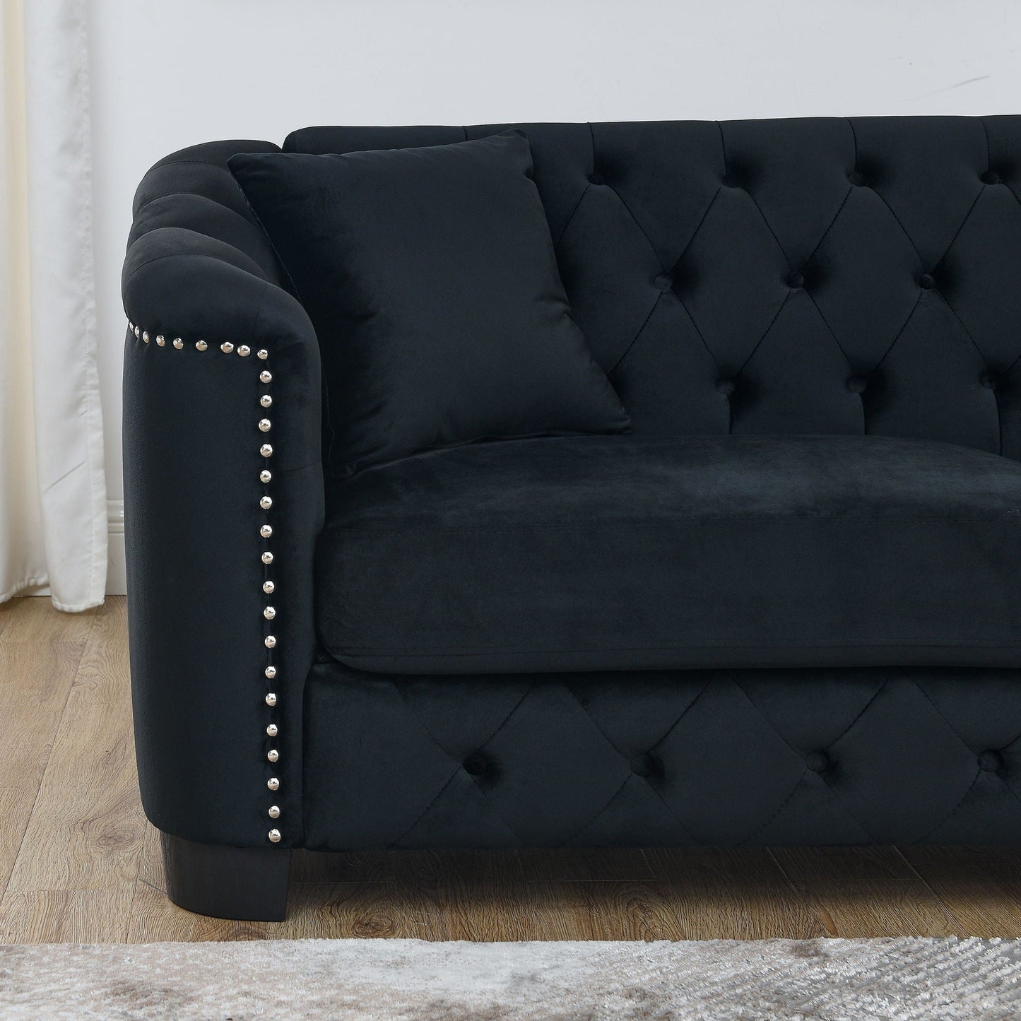 Modern Chesterfield Sofa With Tufted Backrest For Living Room
