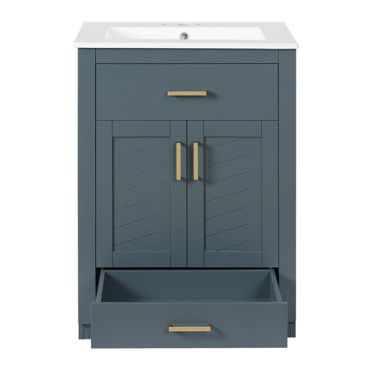 Modern Bathroom Vanity With Integrated Ceramic Sink, 2 Door Cabinet With Tip-Out Drawer