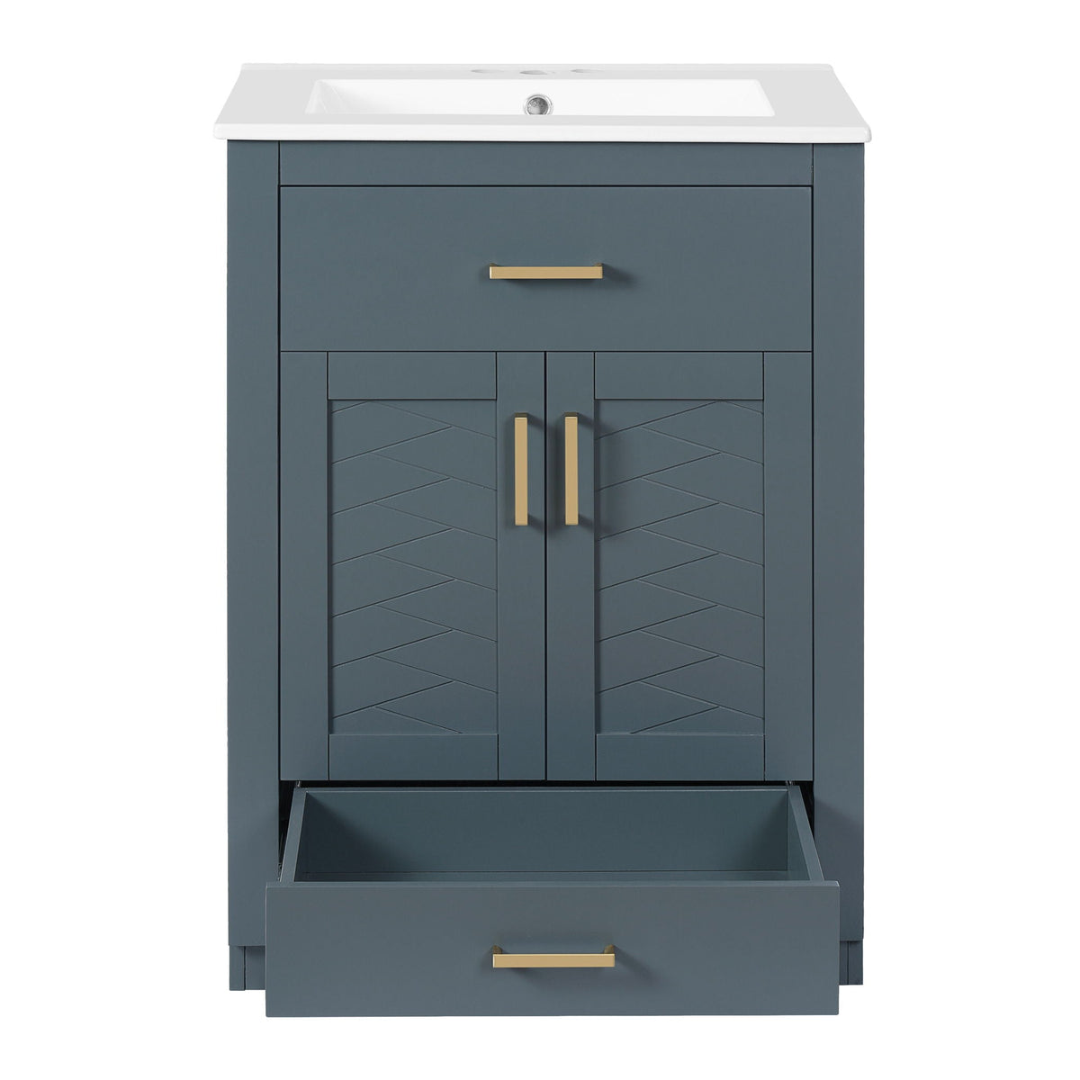 Modern Bathroom Vanity With Integrated Ceramic Sink, 2 Door Cabinet With Tip-Out Drawer