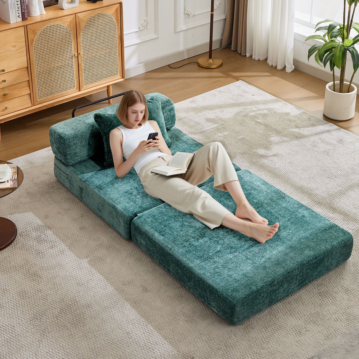 Convertible Floor Sofa Bed With Fixed Shape Frame For Living Room