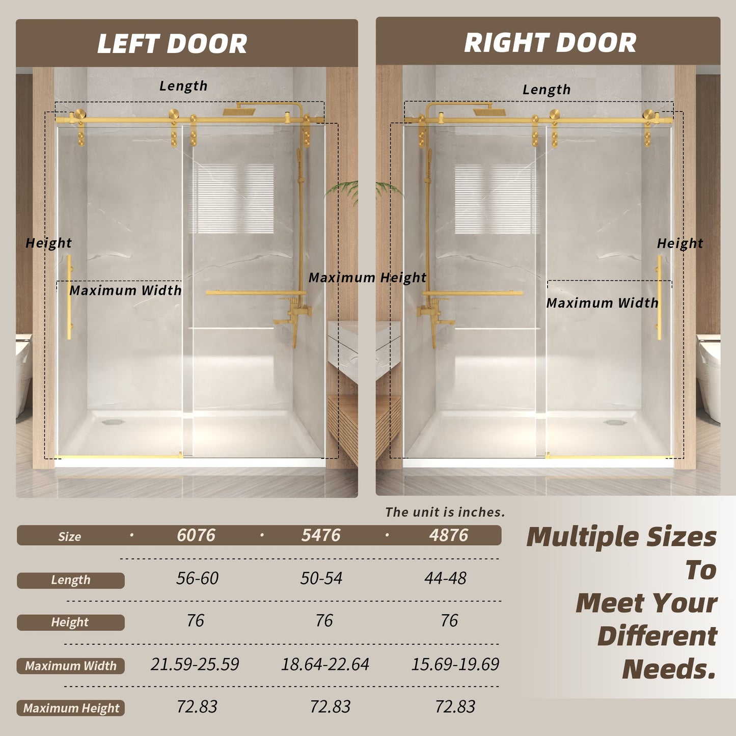 44-48" x 76" Frameless Sliding Shower Door