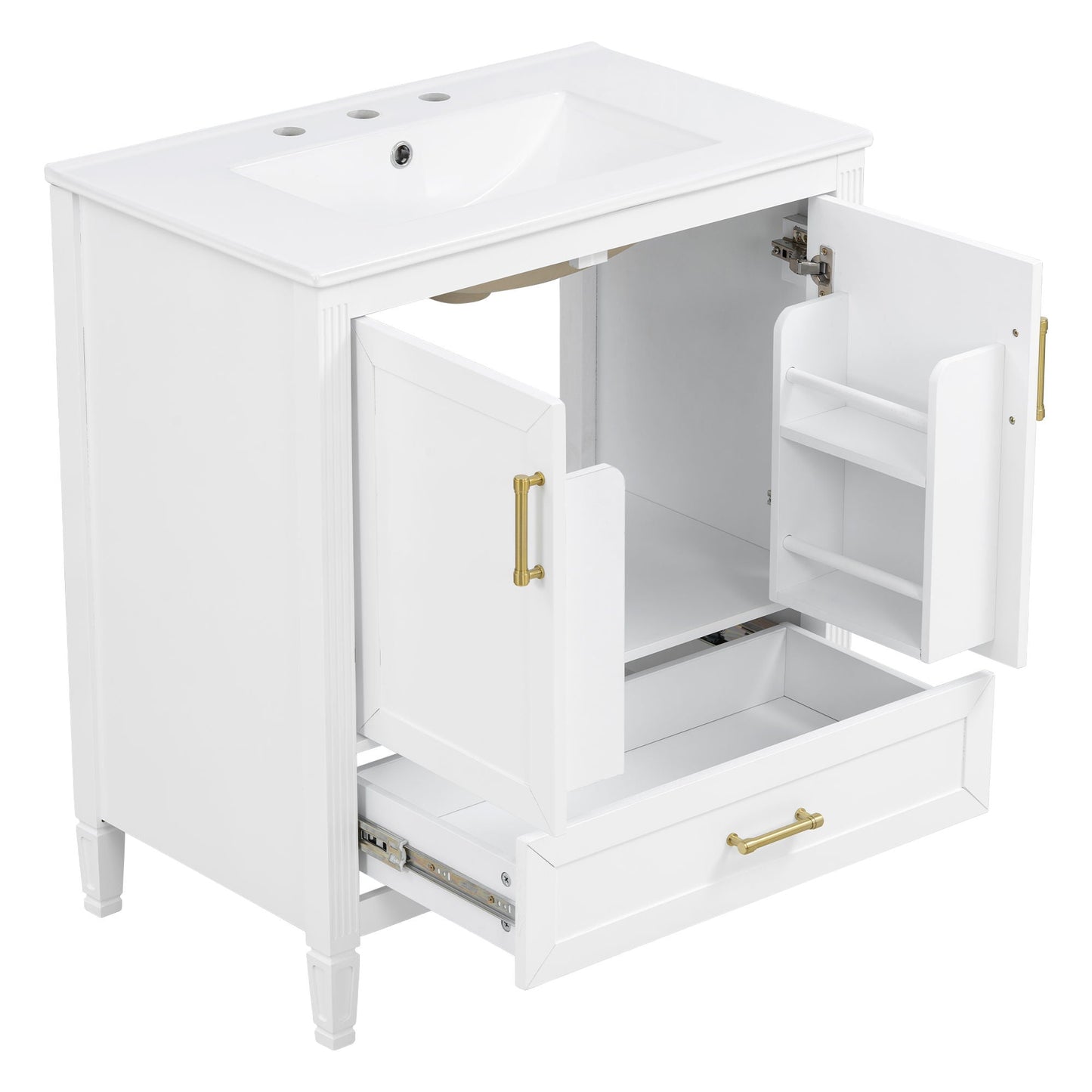 Elegant Fluted Bathroom Vanity With Sink, Soft Close Doors & Drawer