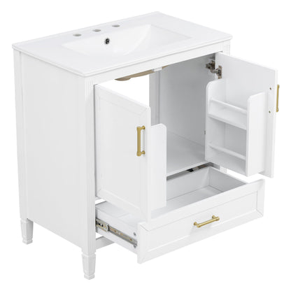 Elegant Fluted Bathroom Vanity With Sink, Soft Close Doors & Drawer