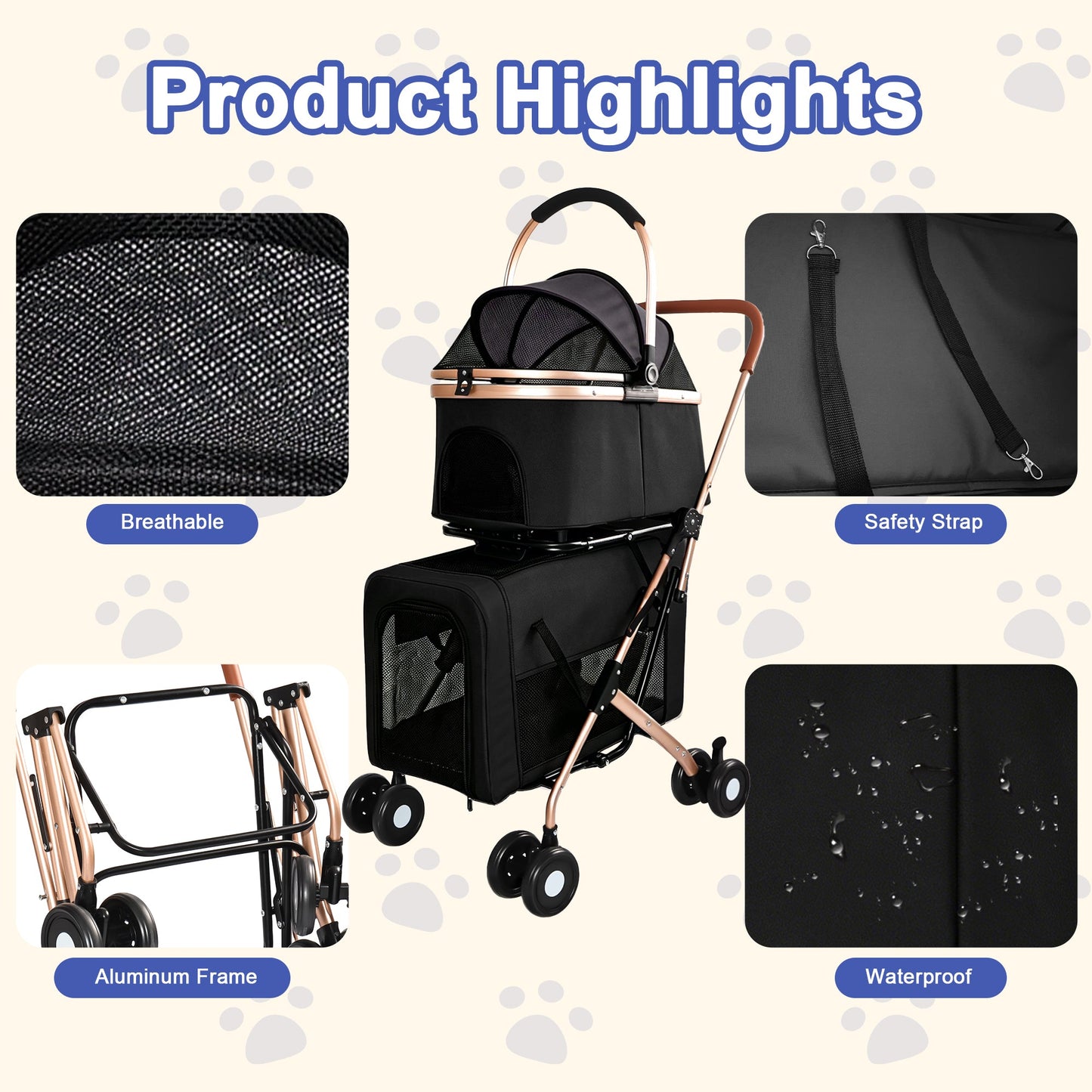 Double Pet Stroller for Small and Medium Dogs and Cats
