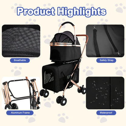 Double Pet Stroller for Small and Medium Dogs and Cats