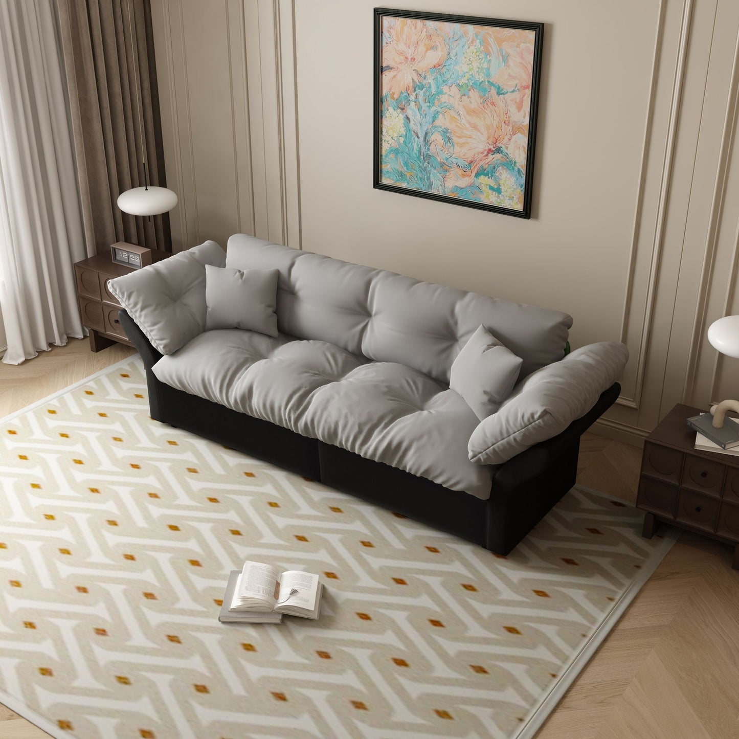 Queen Pull Out, 3 In 1 Convertible Sleeper Tufted Sofa & 2 Soft Pillows