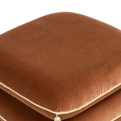 Monarch 19.5" Squared Upholstered Ottoman with Bullion Fringe, Burnt