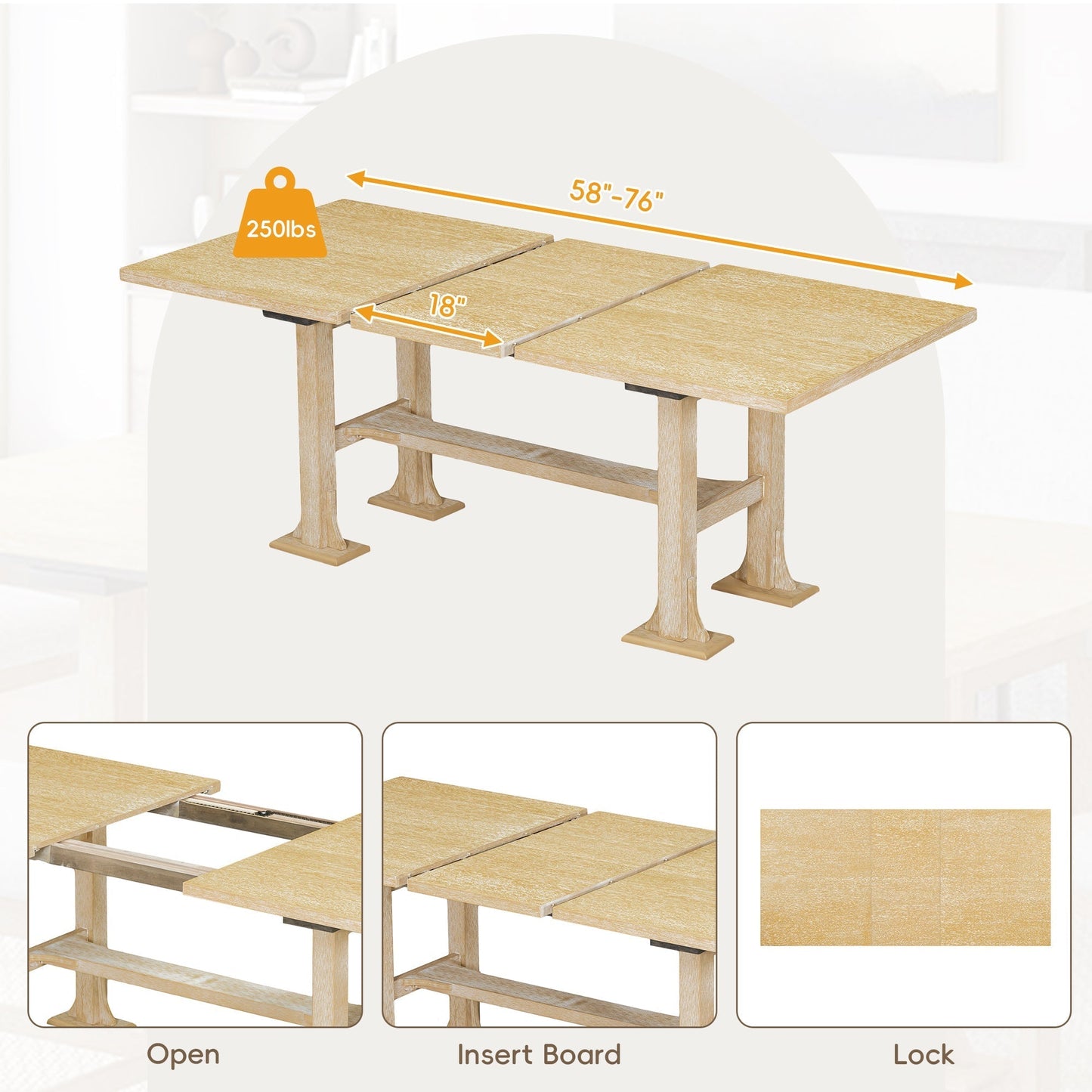 Artisanal 6-Piece Extendable Solid Wood Dining Set with Bench Seating